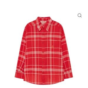 Red Plaid Kids wolf Button Down Shirt by boutique brand The Animals Observatory
